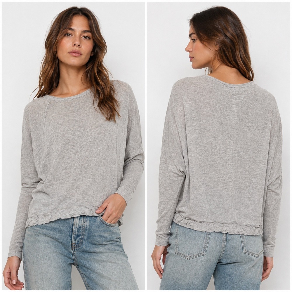 1811 | Zara W&B Collection Batwing Relaxed Knit Crop Top Gray Womens S
